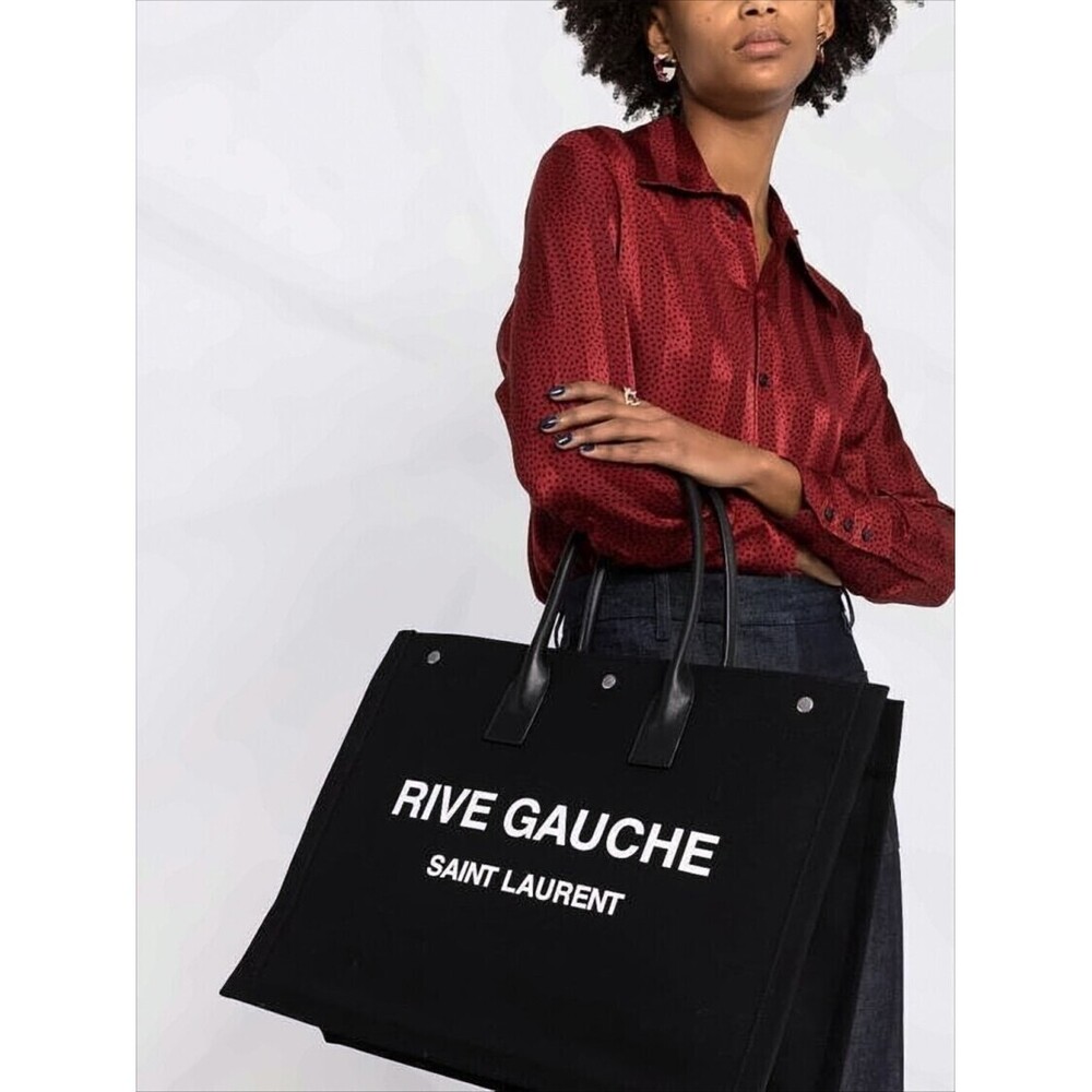 SAINT LAURENT Large Rectangular Tote Bag with Rounded Handles - Picture 7 of 9